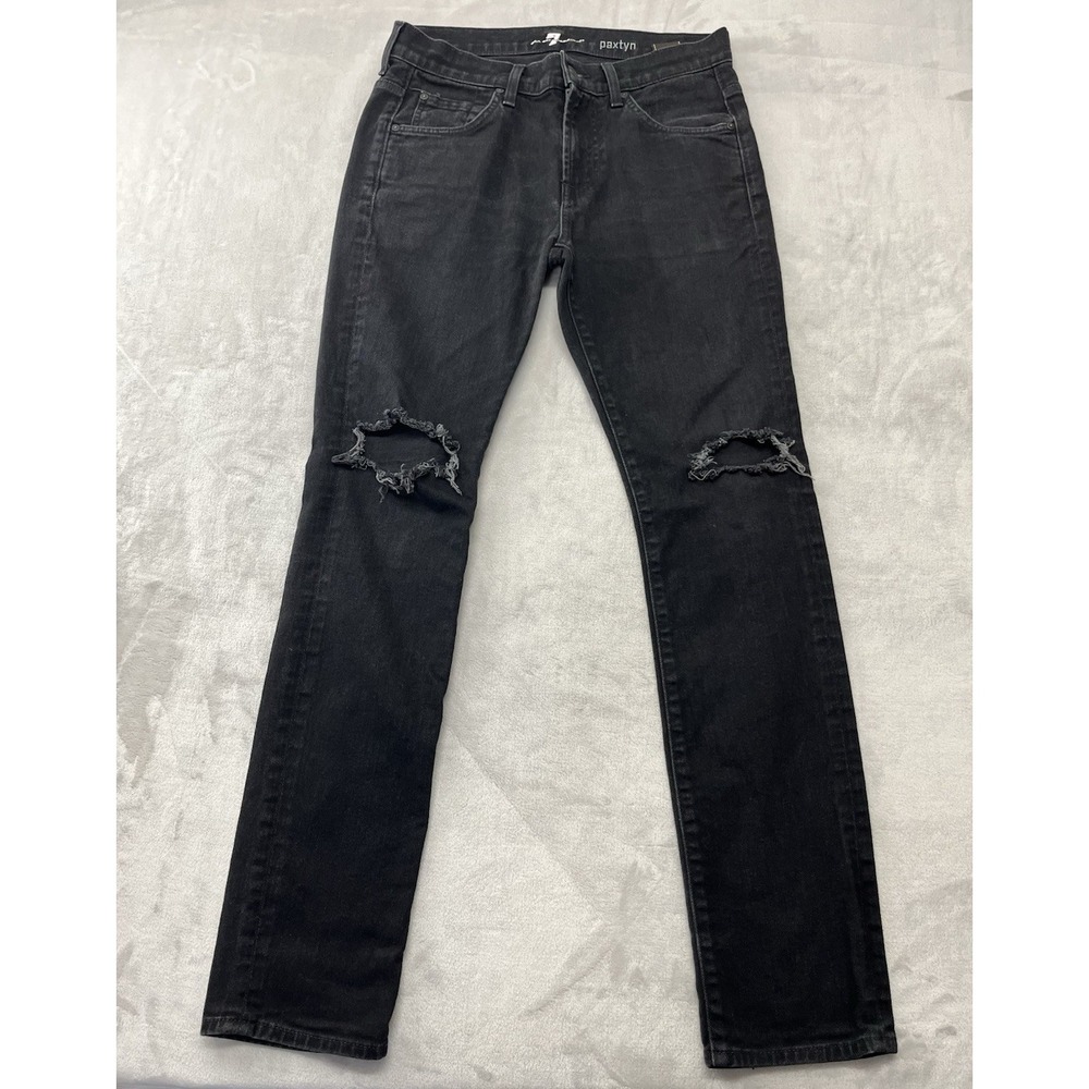 7 For All Mankind Paxtyn Jean Men 30 Faded Black Slim Fit Distressed Preppy